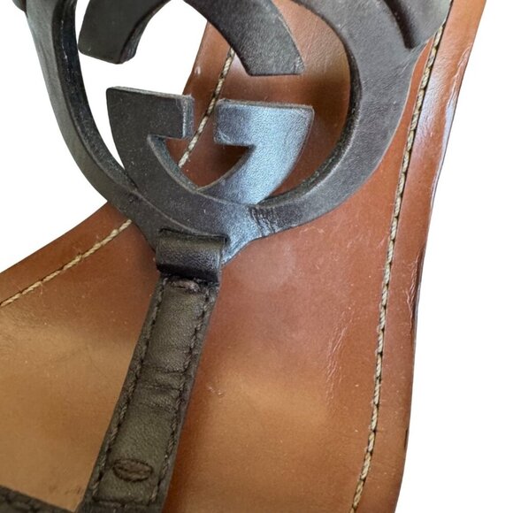 Gucci Wedge Sandals | Interlocking G Logo | Preloved Designer Shoes Sz 10.5 - Picture 11 of 16